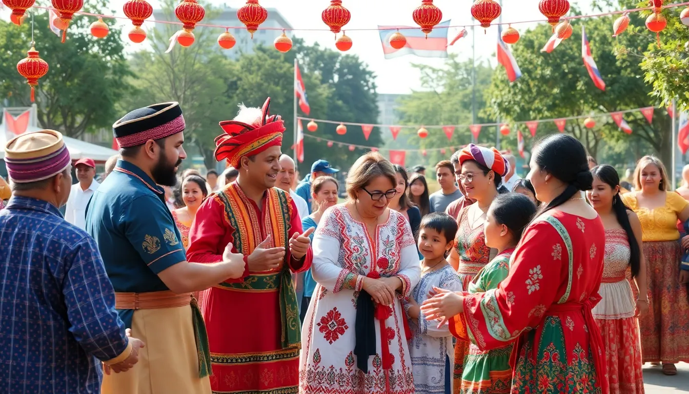 community festival celebrating ашмук with diverse participants in traditional attire.