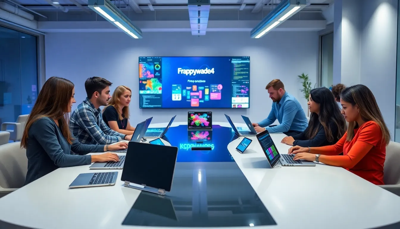 diverse team collaborating on digital projects in a modern office.