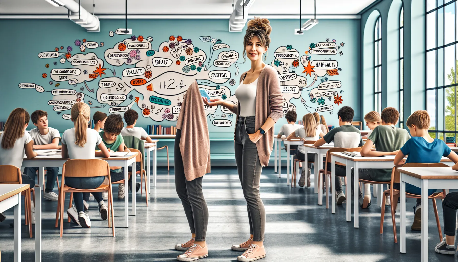 Norwegian teacher guiding students in a creative, collaborative classroom with structured freedom.