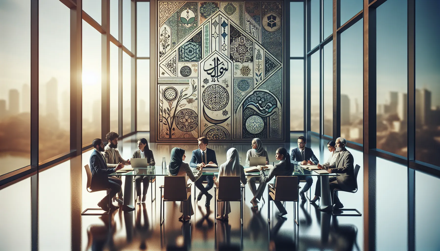 diverse professionals discussing Firqodollah in a modern office setting.