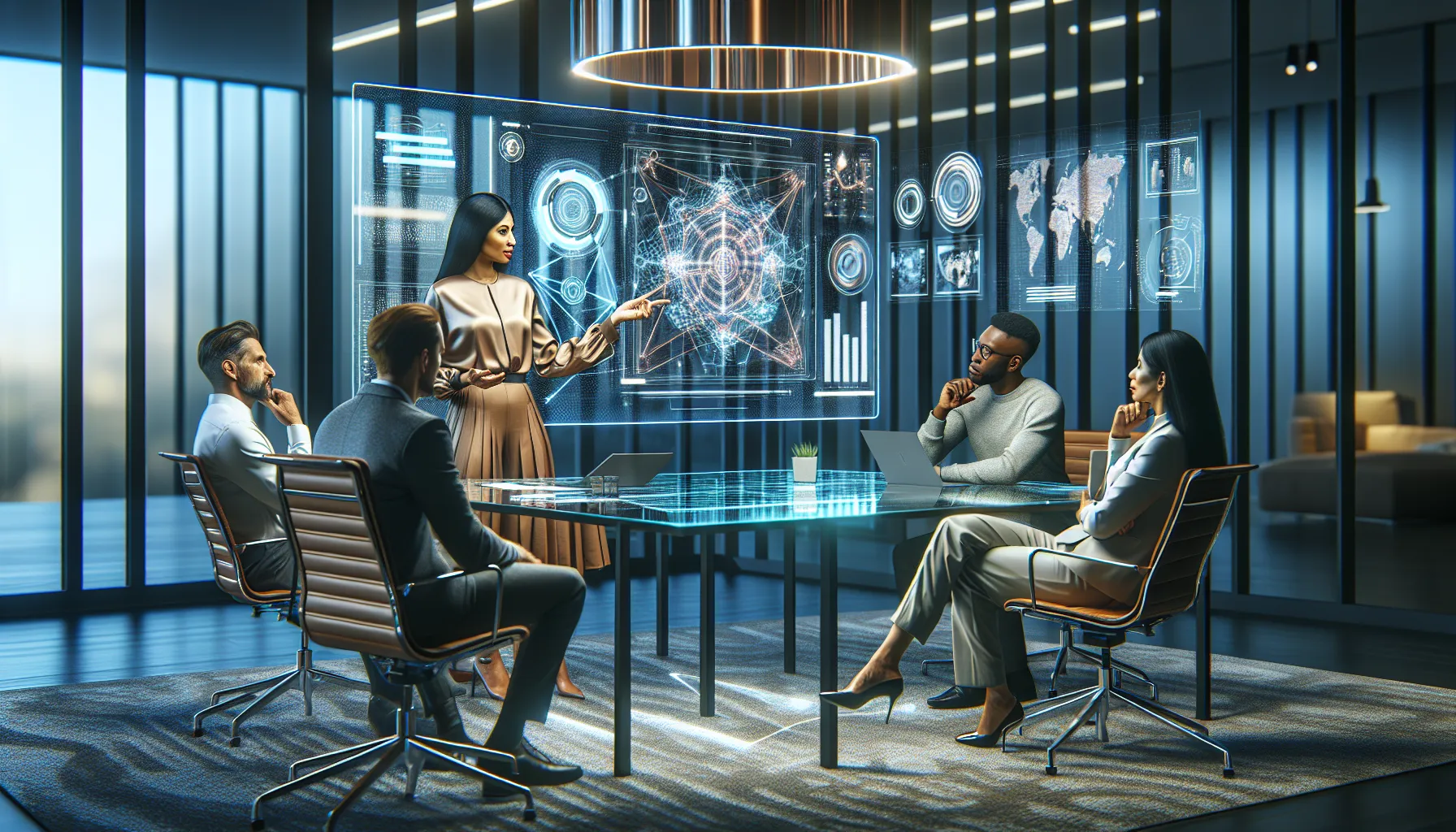 diverse team discussing technology challenges in a modern office.