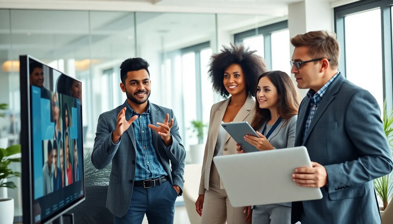 diverse professionals collaborating in a modern office to promote empowerment.