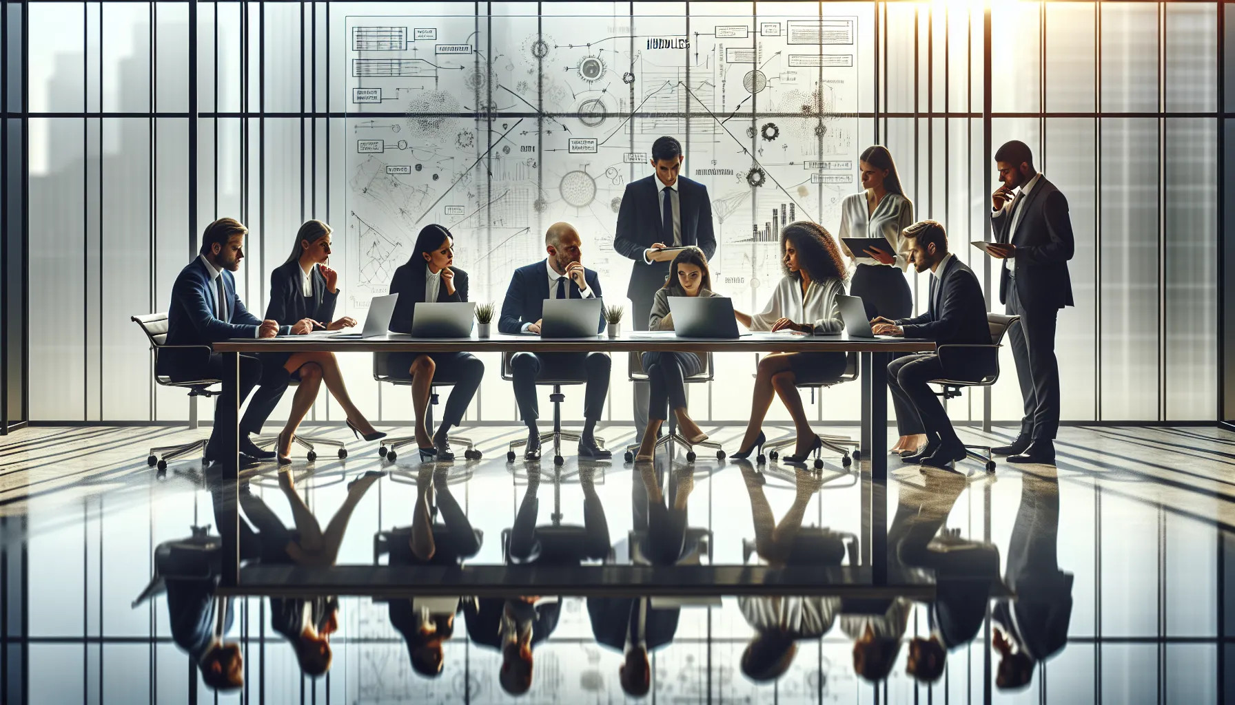 diverse professionals discussing complex data in a modern office.