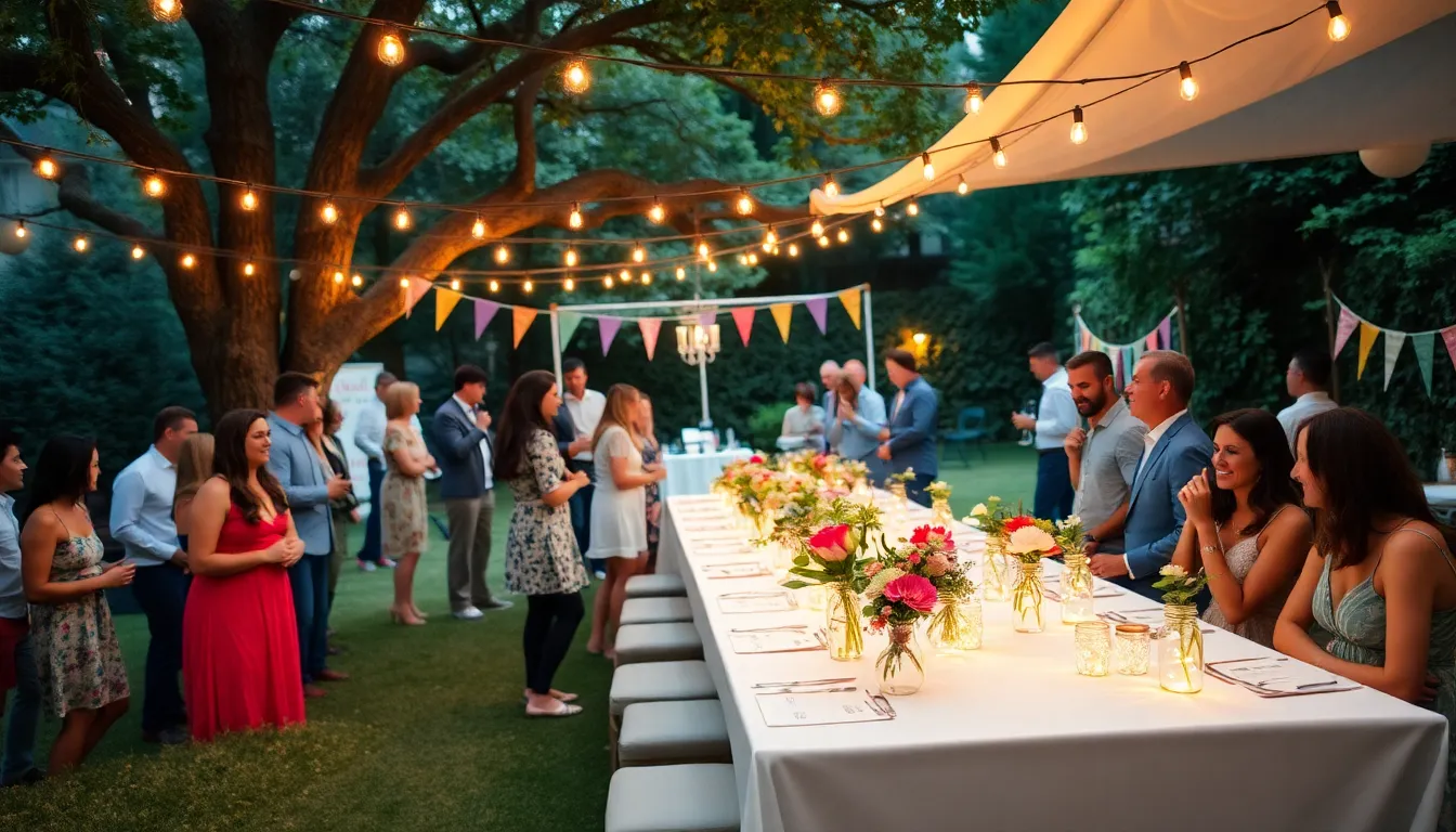 outdoor backyard decorated for a budget-friendly celebration.
