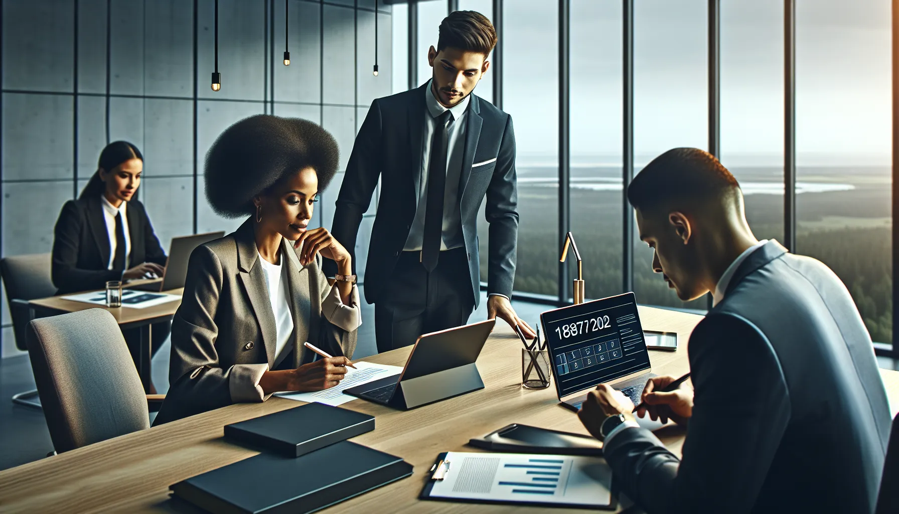 diverse team discussing telecommunications in a modern office.