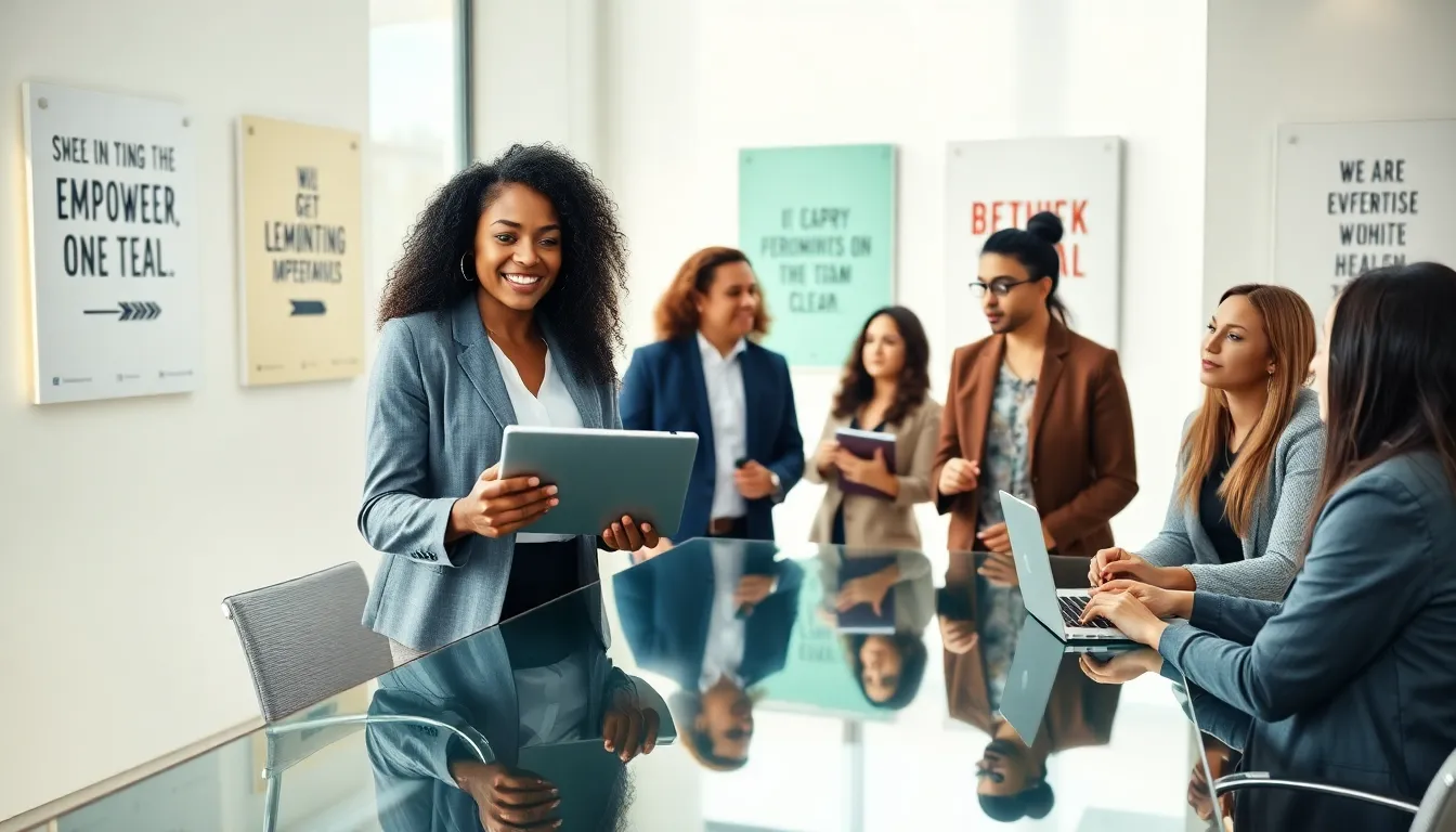 diverse professionals collaborating in a modern office space.
