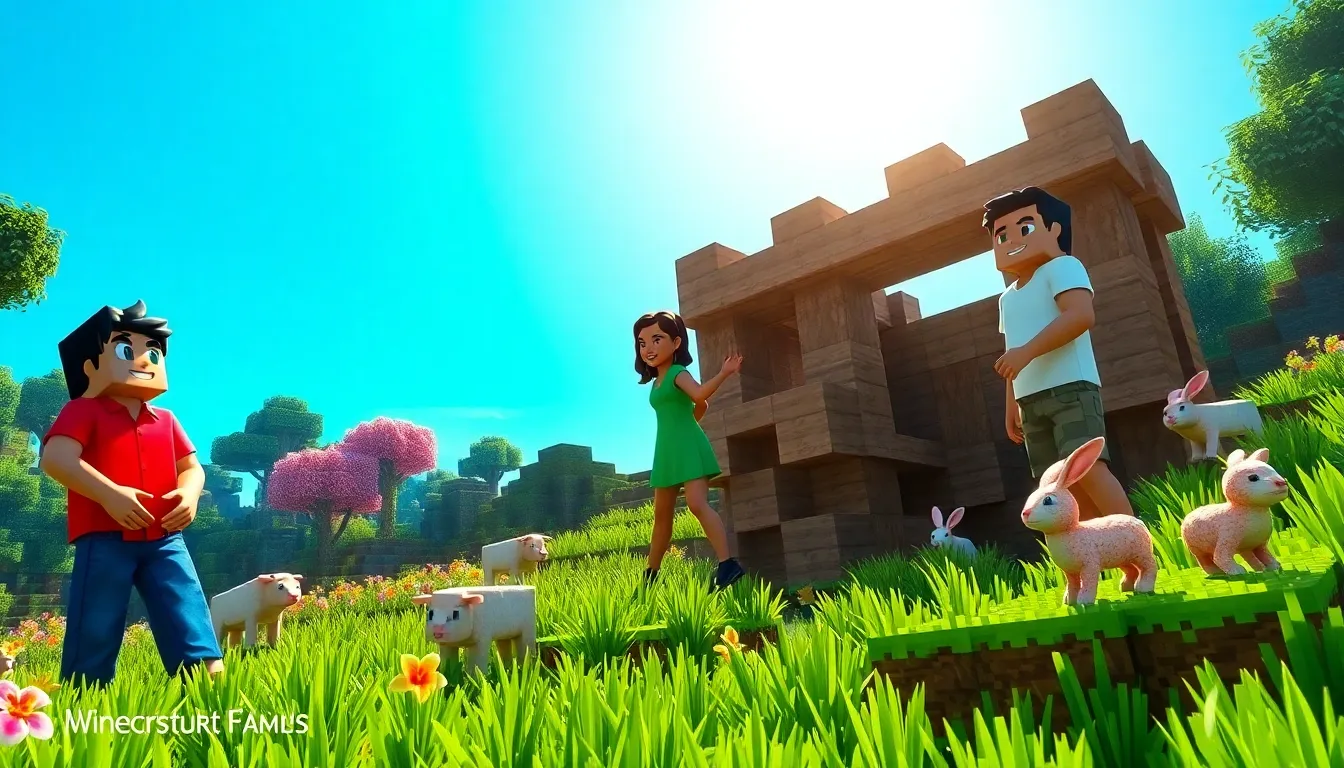 players building in a vibrant Minecraft landscape with new updates.