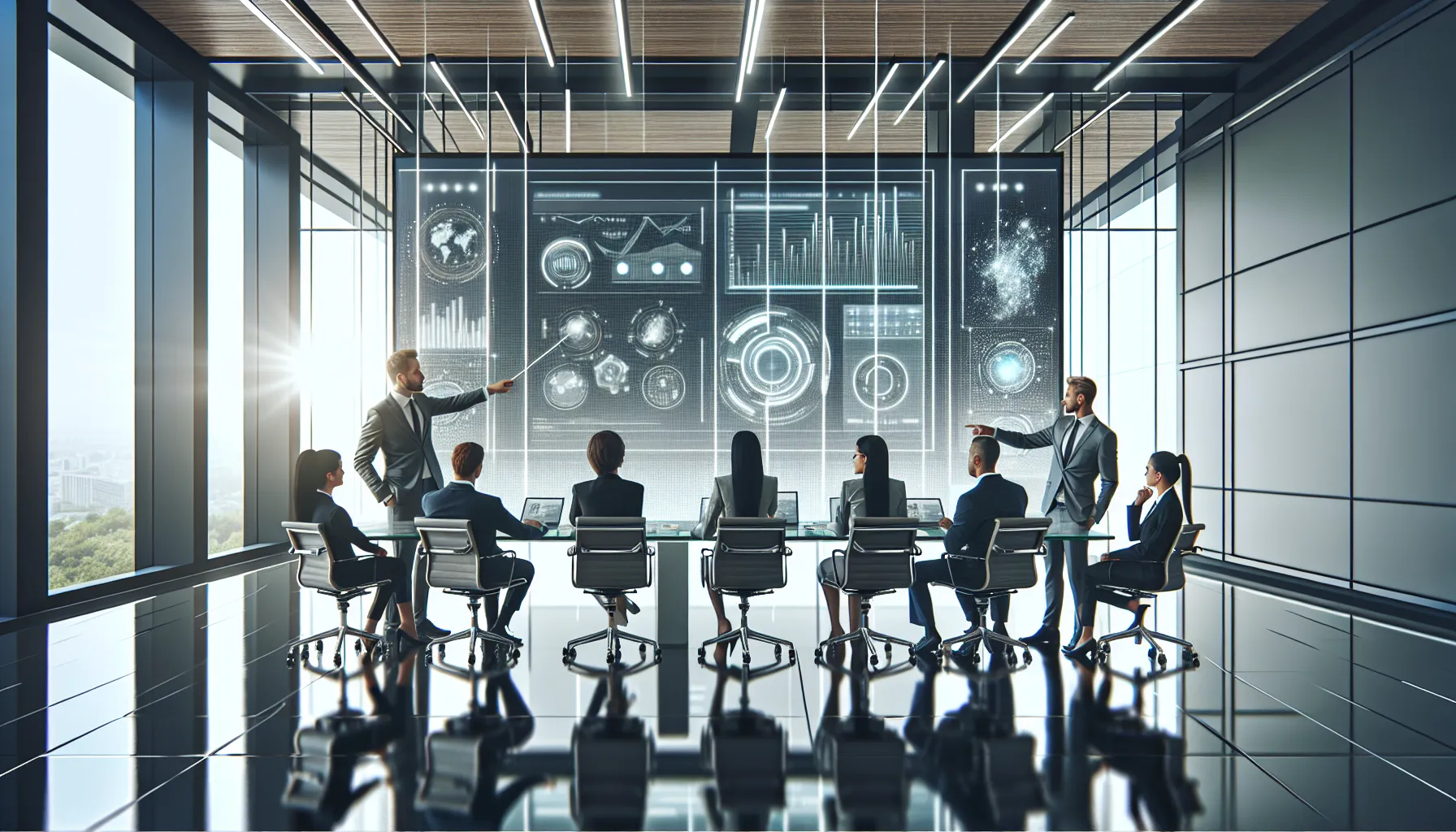 diverse team collaborating on digital marketing strategies in a modern office.