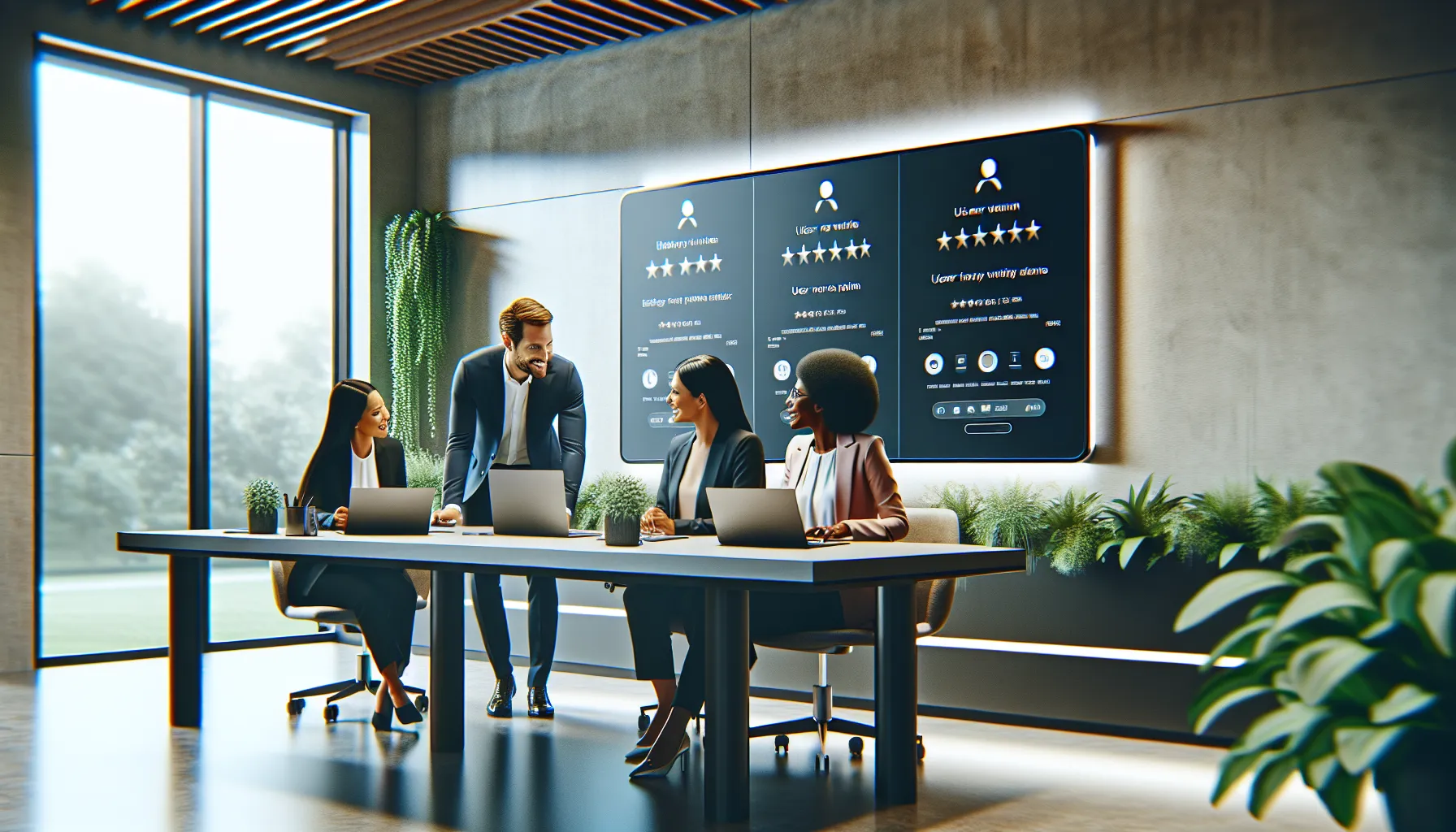 diverse team collaborating in a modern office on Wizzydigital Org testimonials.