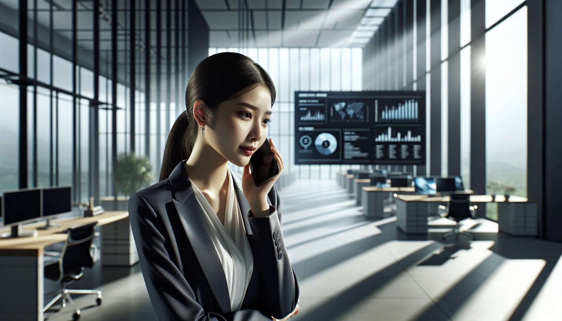 business professional on the phone in a modern office.