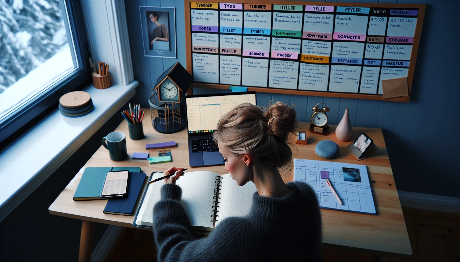 Fra stress til balanse: proaktive strategier for å unngå utbrenthet 3 Norwegian professional mapping energy drivers in a notebook with silenced phone.