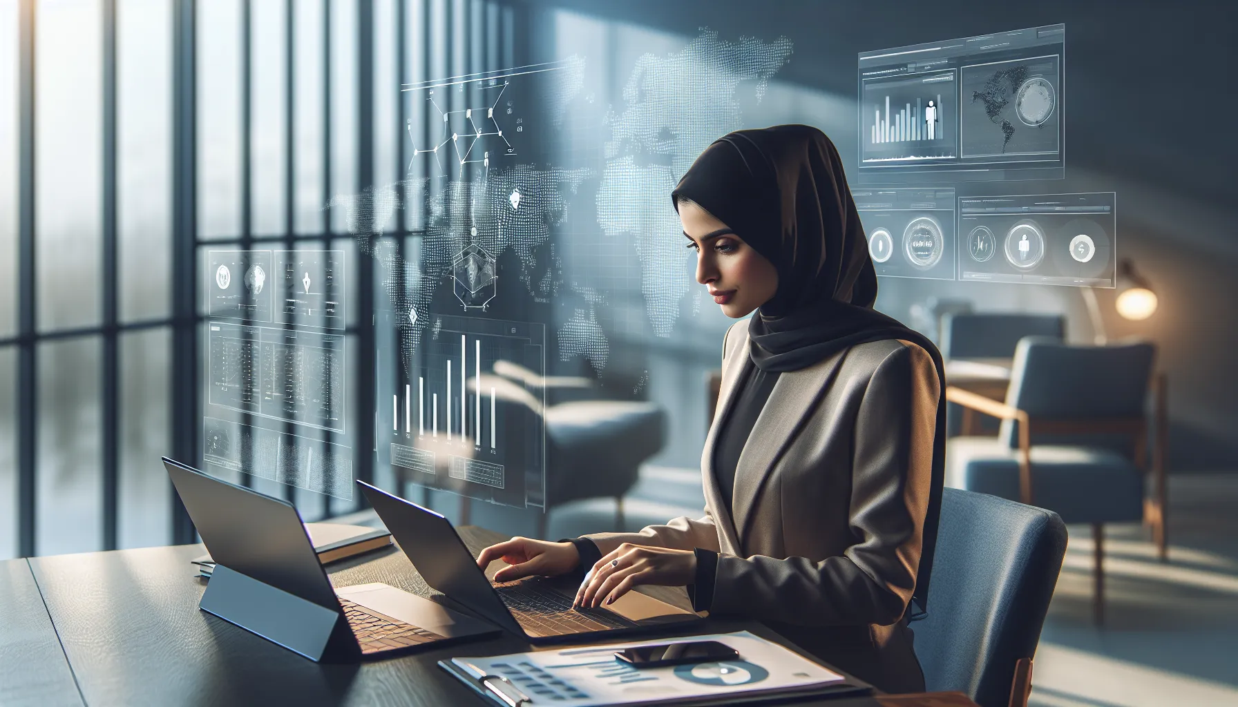 Professional analyzing a sequence of numbers in a modern office.