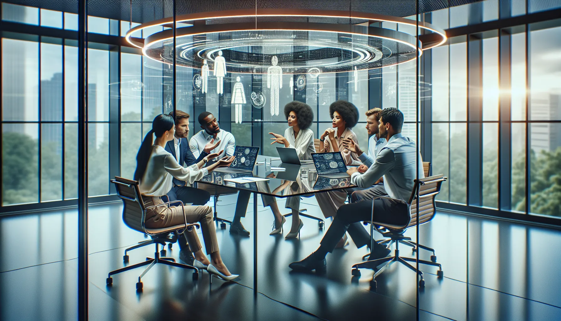 diverse team brainstorming in a modern office.