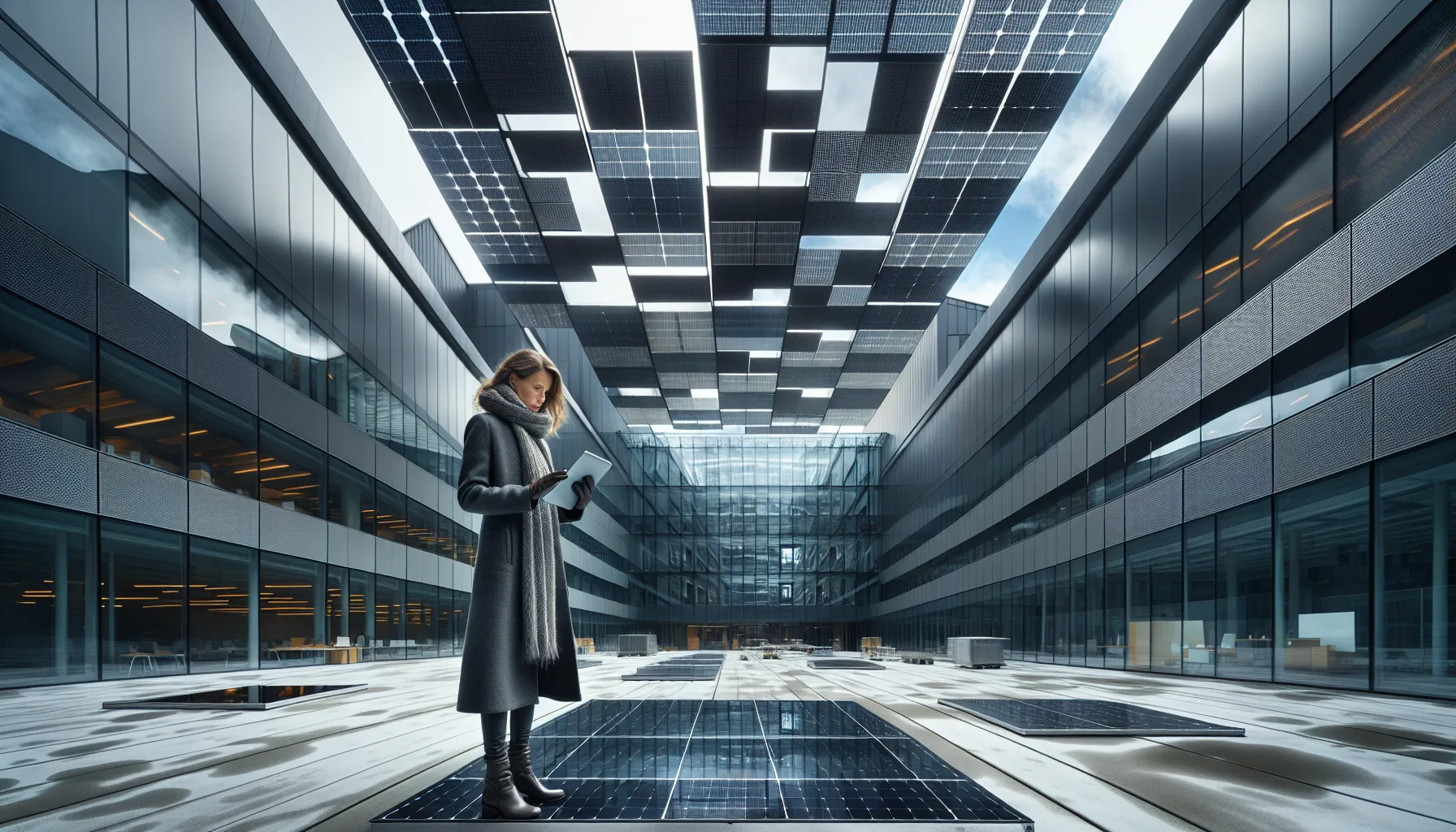 Semi-transparent solar glass canopy and curved thin-film roof in norway.