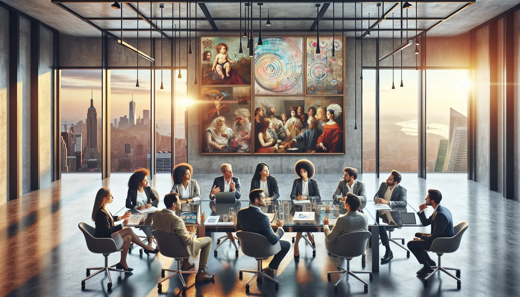 diverse professionals brainstorming in a modern office environment.