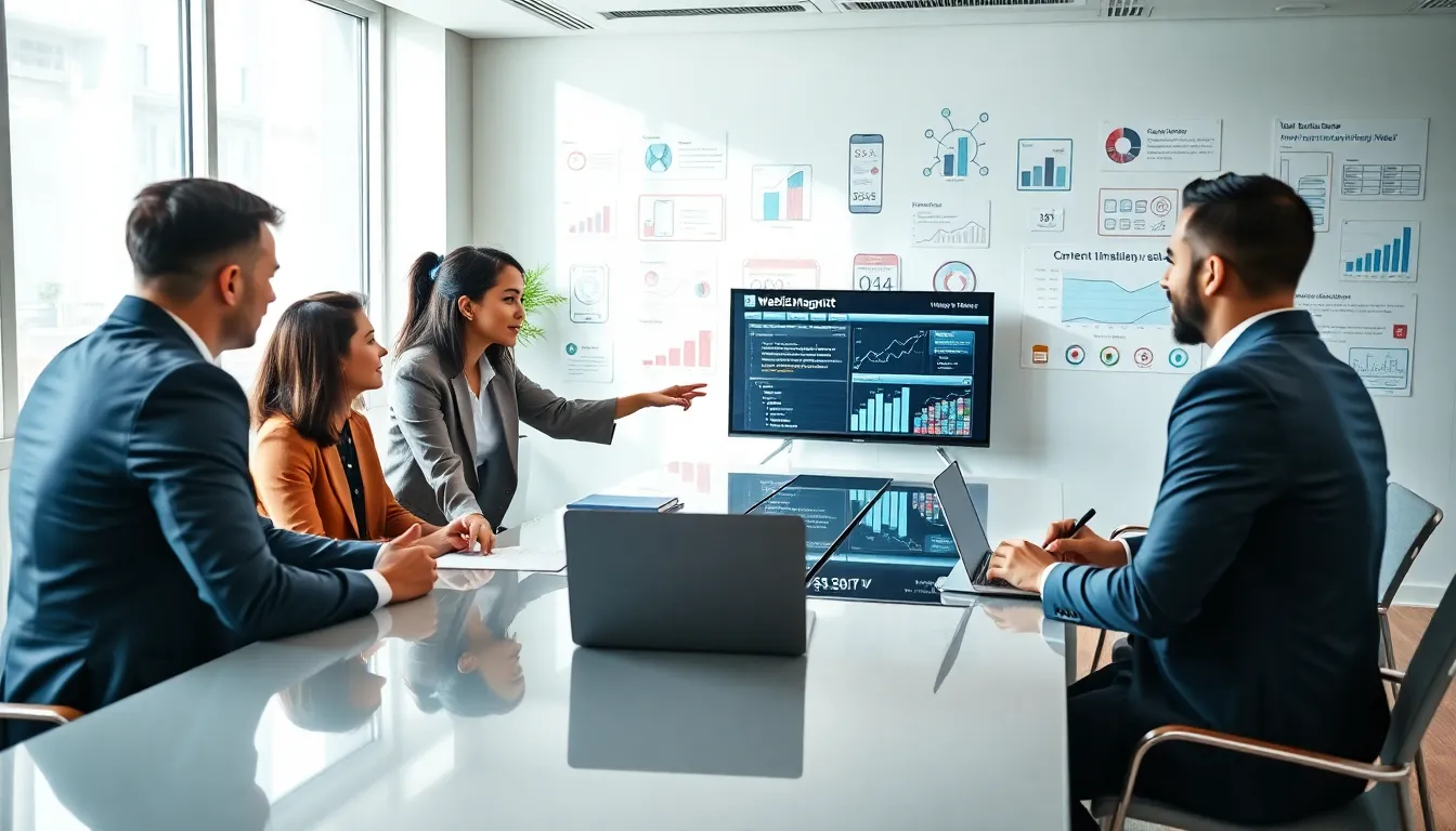 diverse team strategizing in a modern office setting.