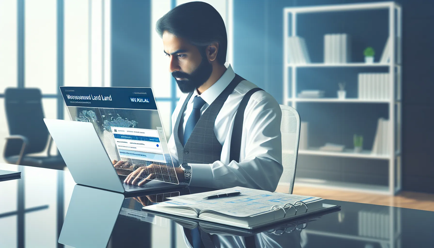 professional navigating a land records portal on a laptop.