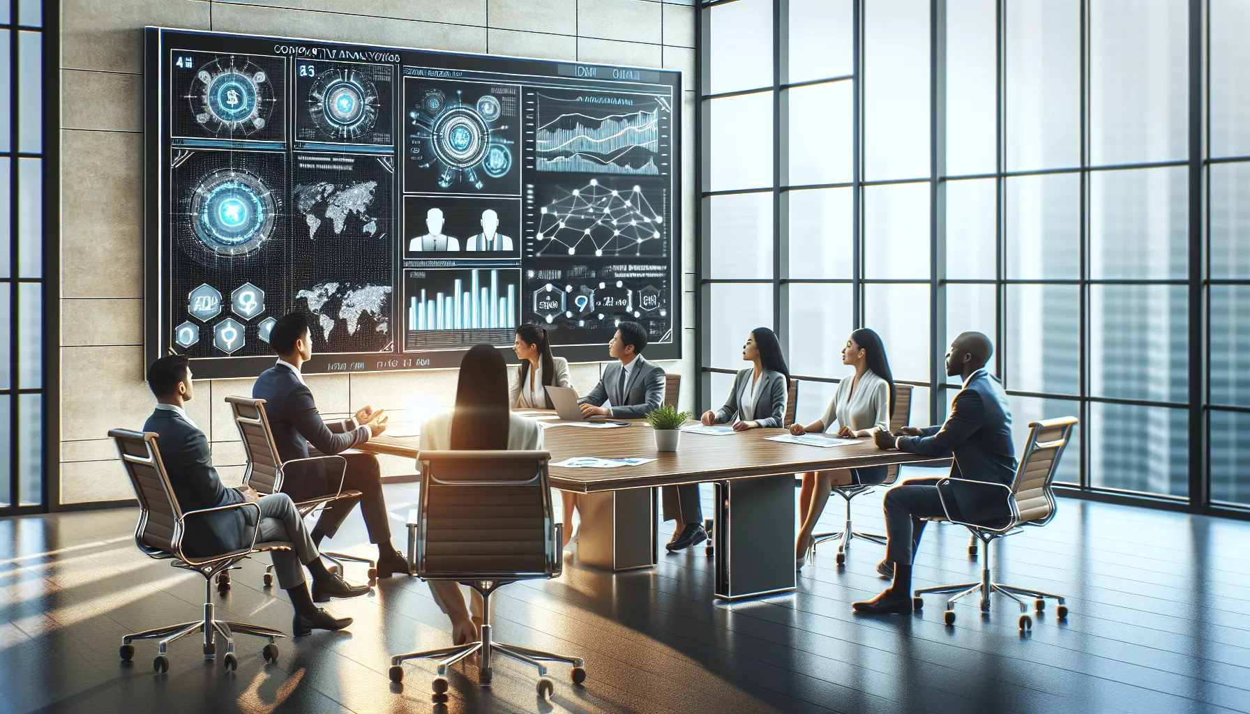 professionals analyzing financial data in a modern office setting.