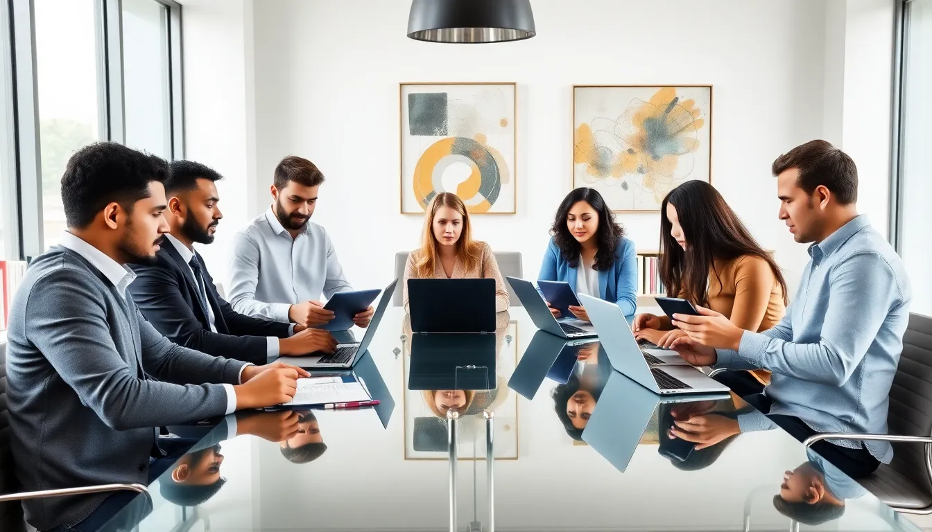 team collaborating in a modern office, representing Goldengoalpress.