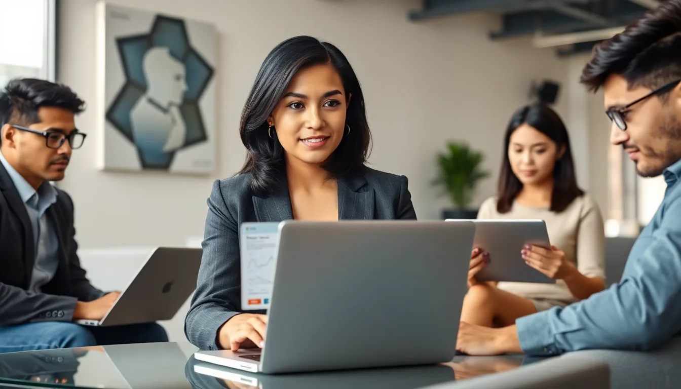 professionals engaged in an online class about artificial intelligence.