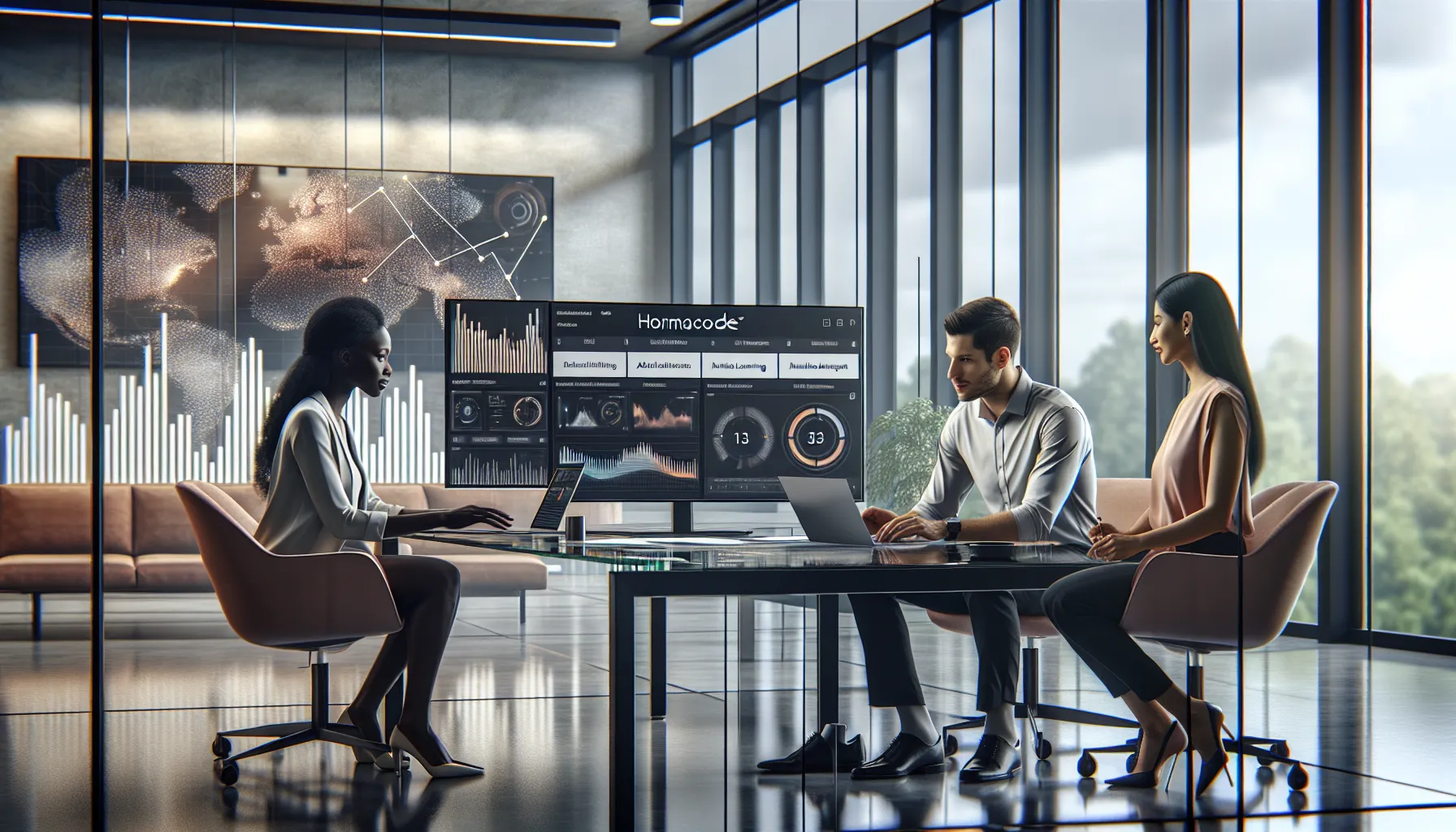diverse team discussing audio technology in a modern office.
