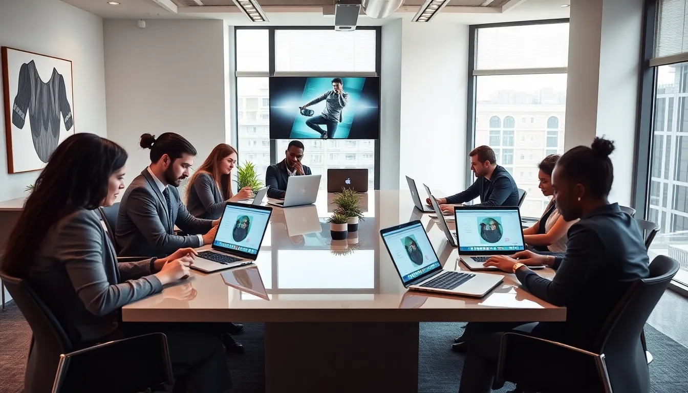 diverse team discussing Grindr terminology in a modern office setting.