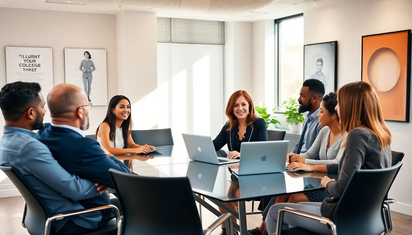 diverse team collaborating in a modern office setting.