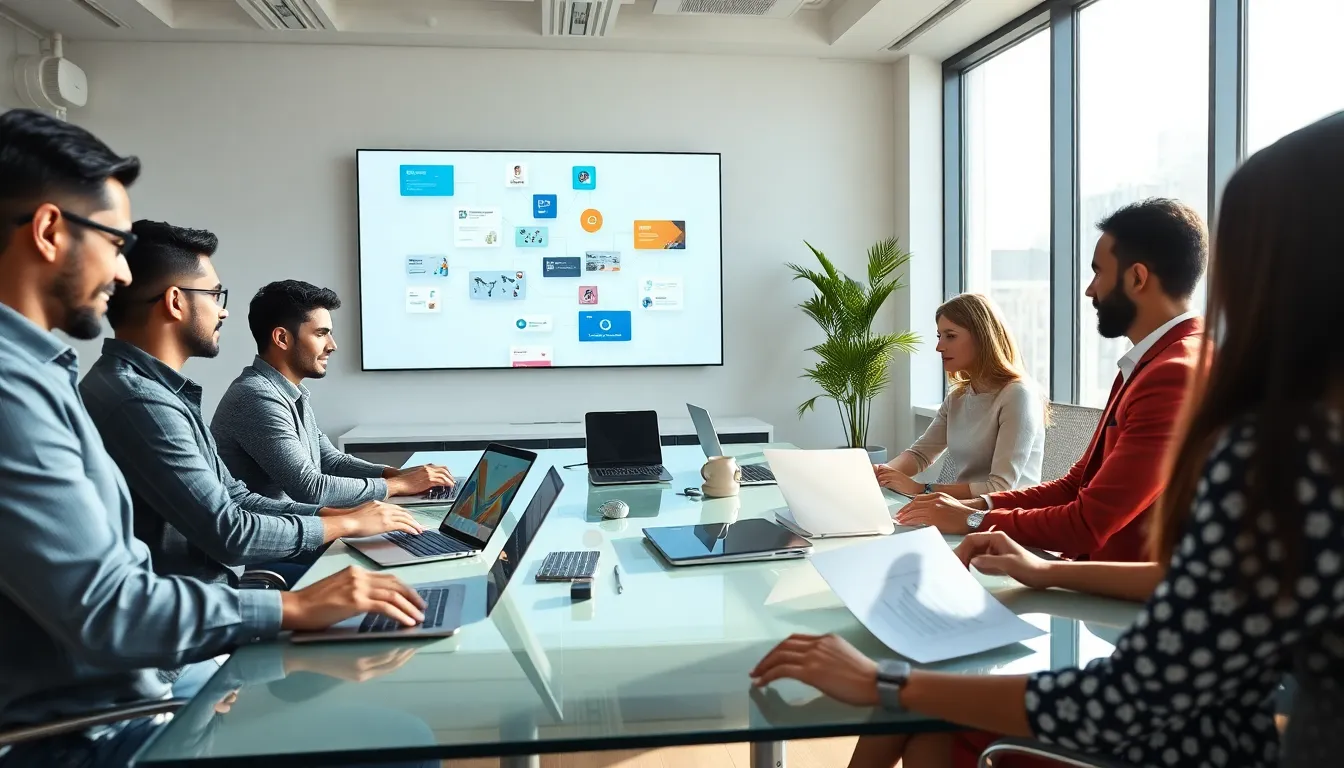 diverse team collaborating in a modern design office.