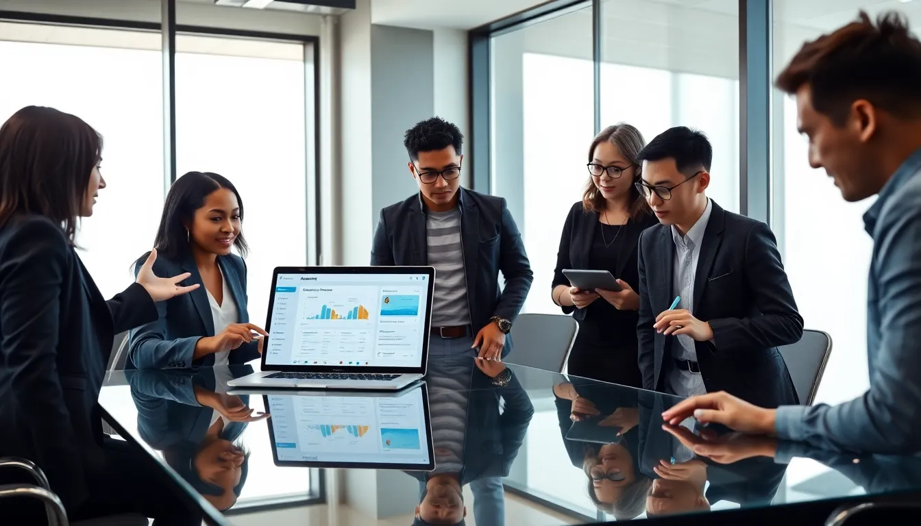 diverse team collaborating in a modern office setting.