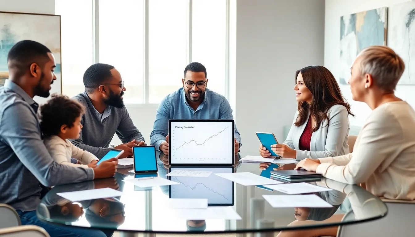 diverse parents discussing parenting stress in a modern meeting room.