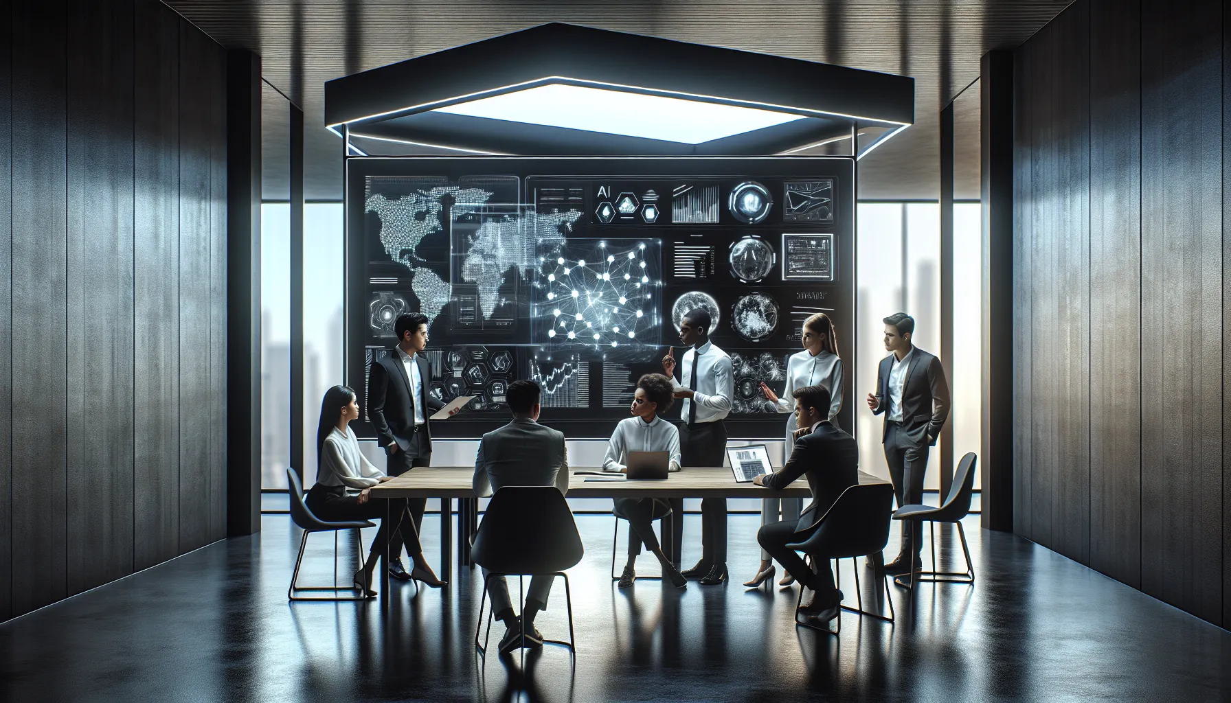 diverse team discussing future developments in a modern workspace.