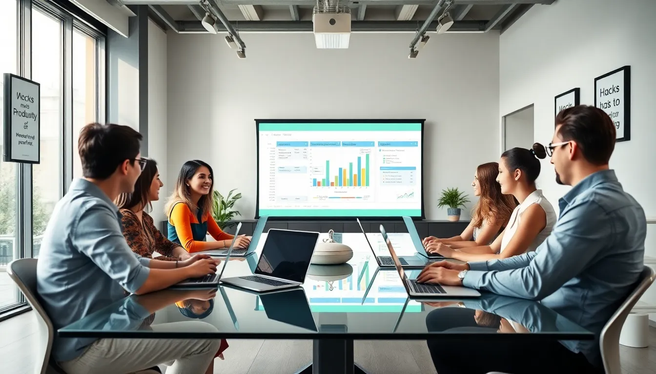 team collaborating in a modern office on Excel productivity tips.