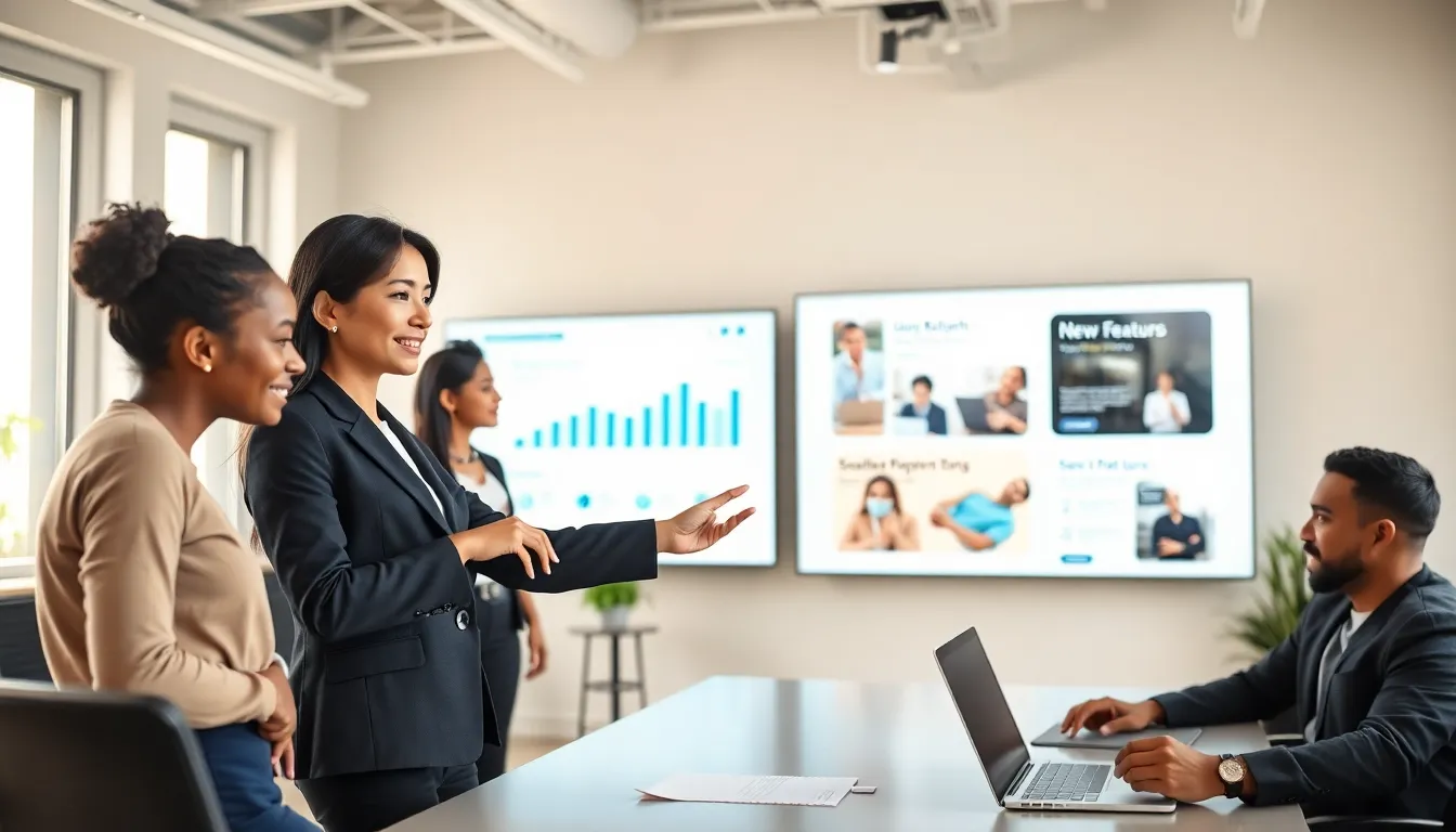 diverse team discussing fintech developments in a modern office.