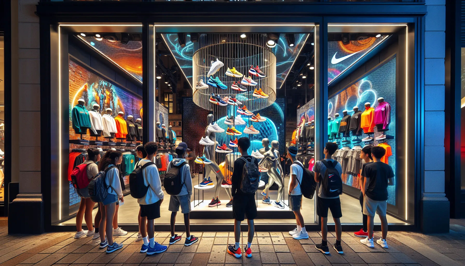 A shopping scene showcasing Adidas and Puma product displays in a store.