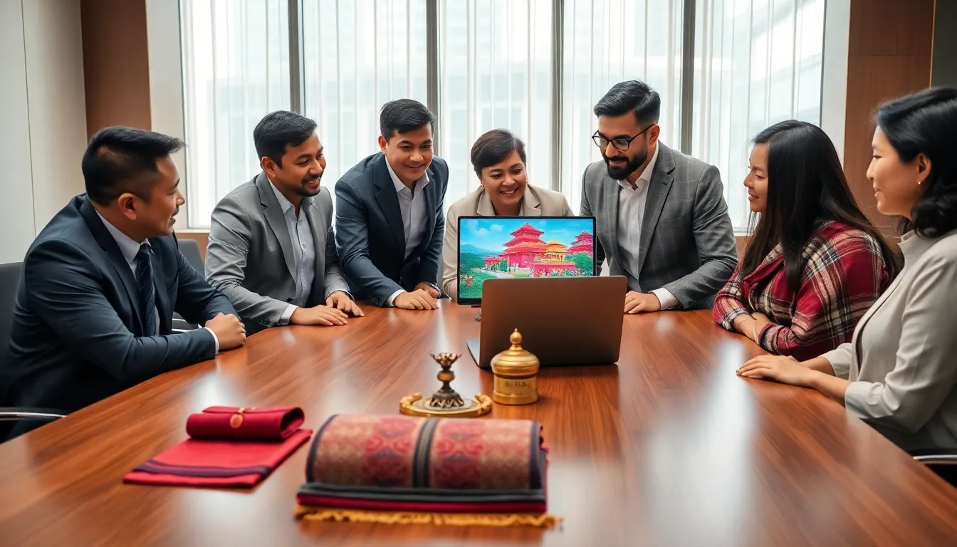 diverse team discussing Nepalichikai in a modern office setting.