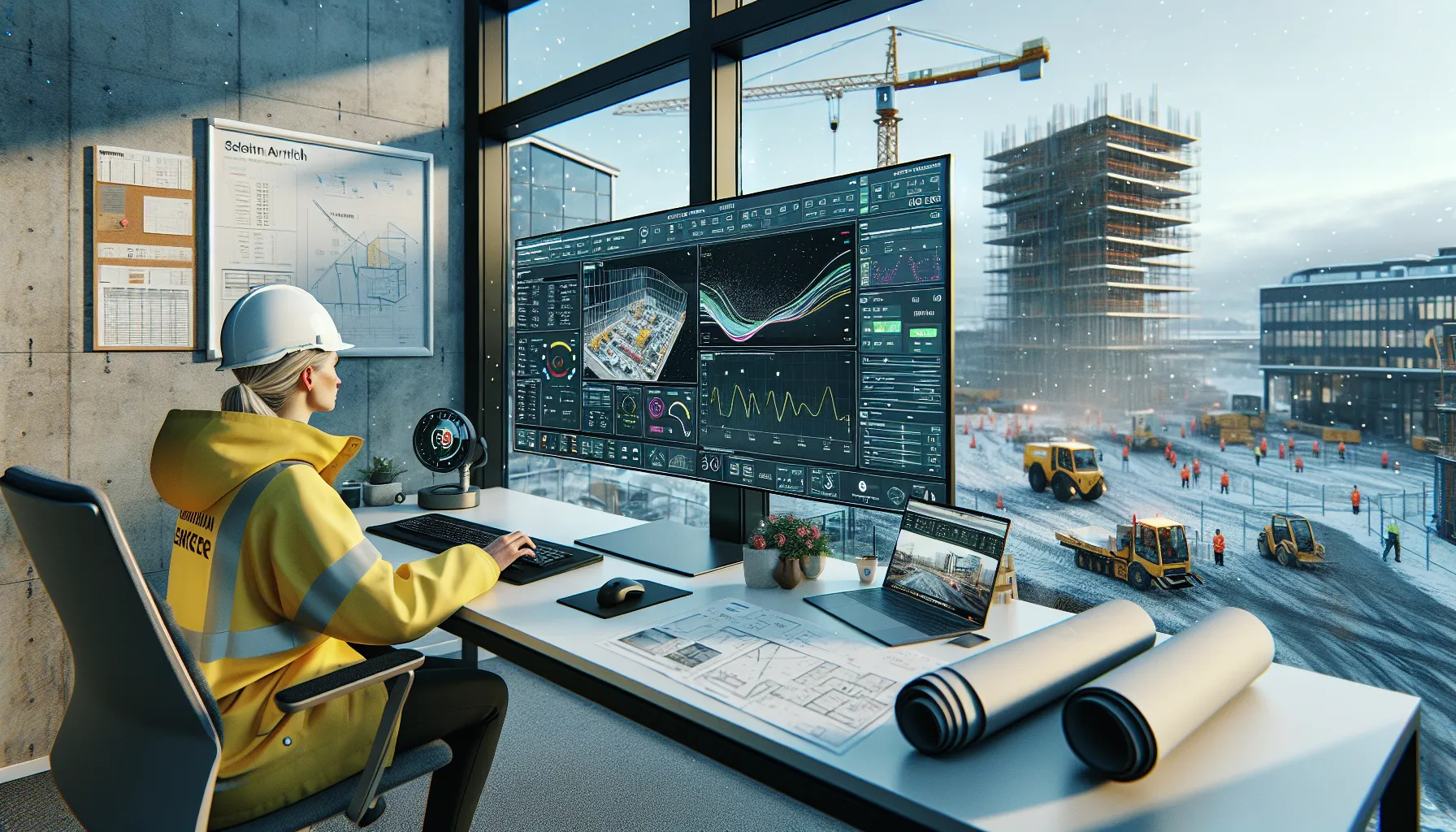 Hvordan bruke ai og maskinlæring i byggebransjen 3 Engineer reviews ai bim and schedule risks while norwegian site runs outside.