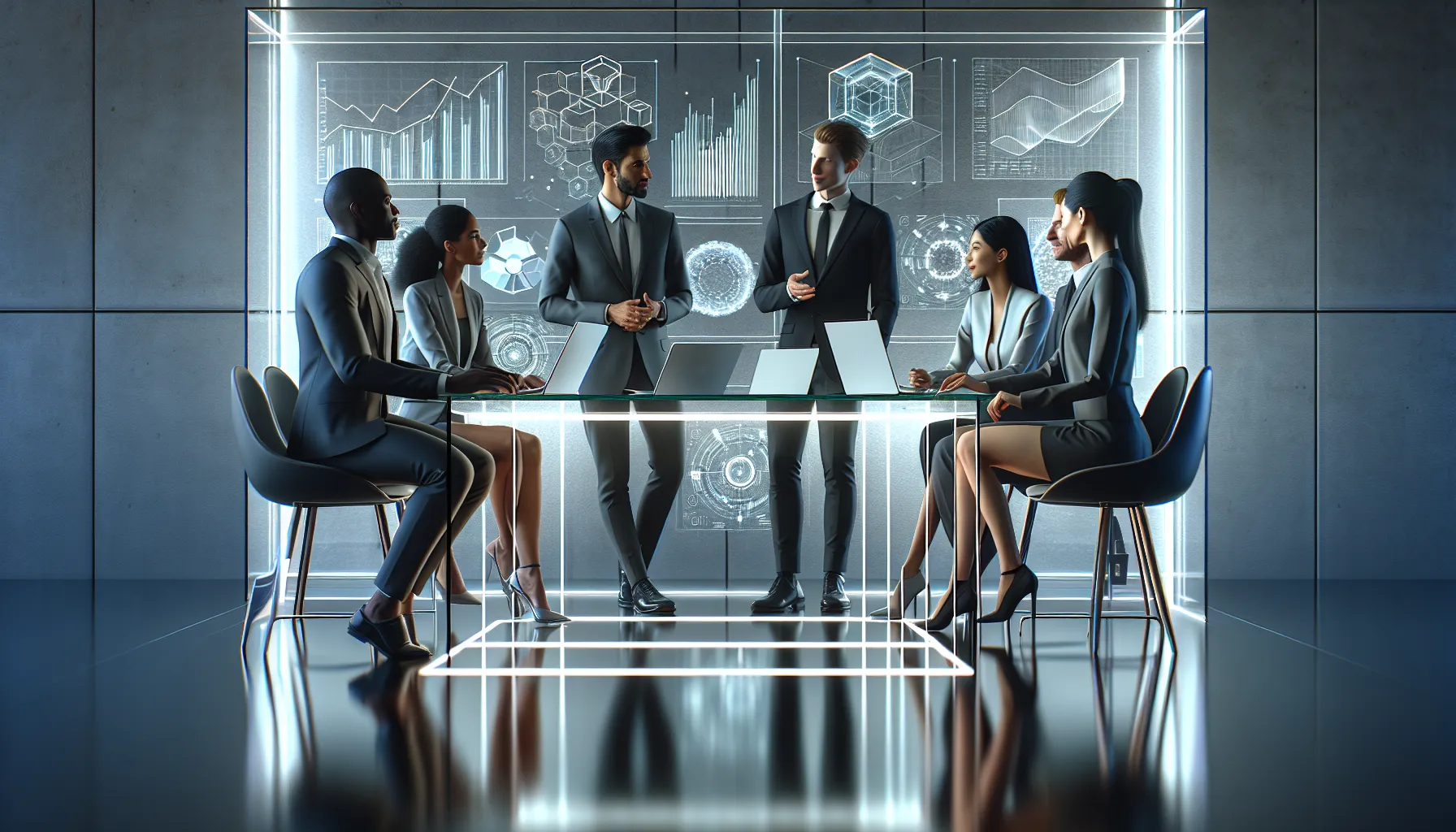 diverse team discussing future technology trends in a modern office.