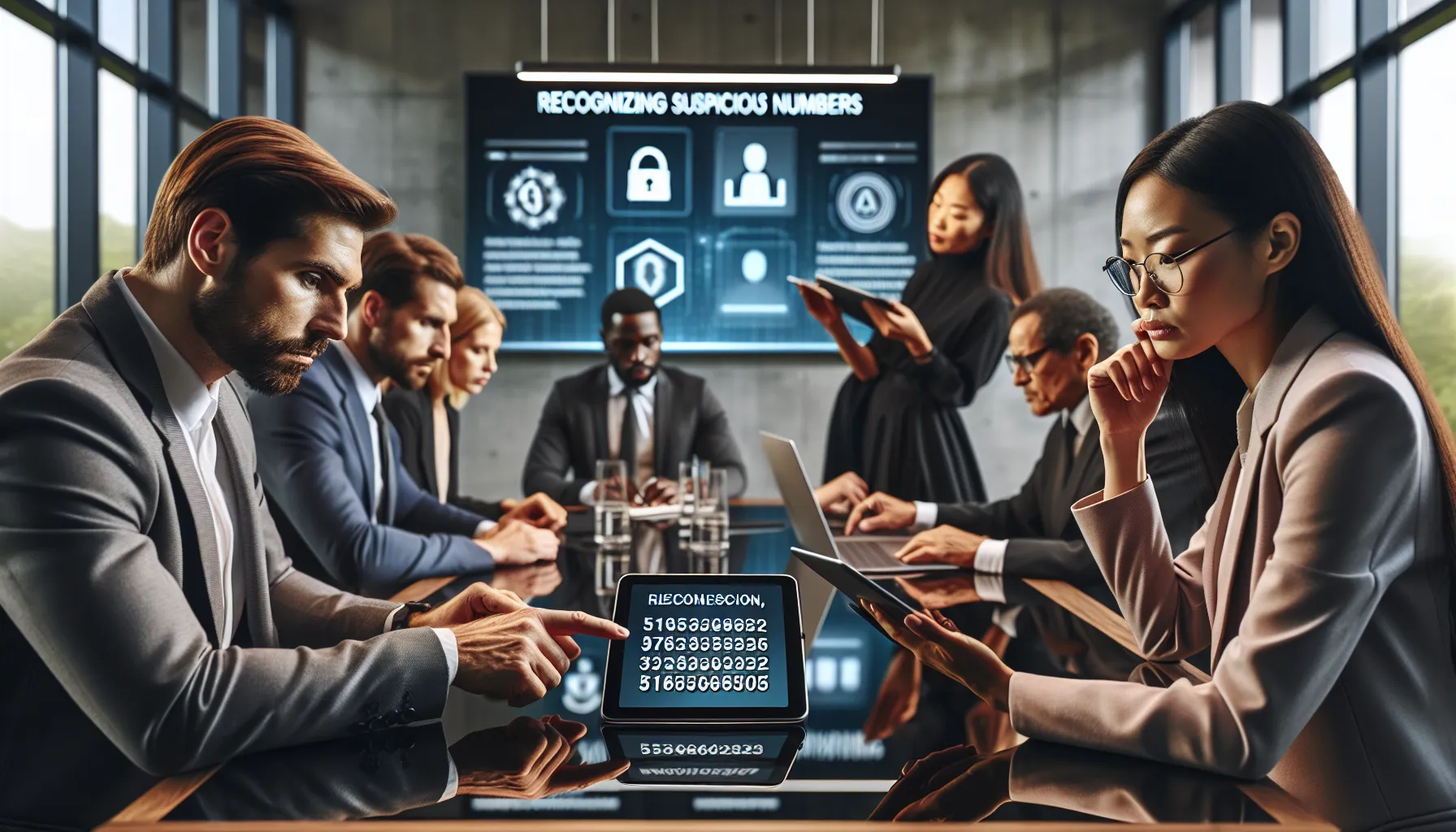 diverse team discussing digital security in a modern office