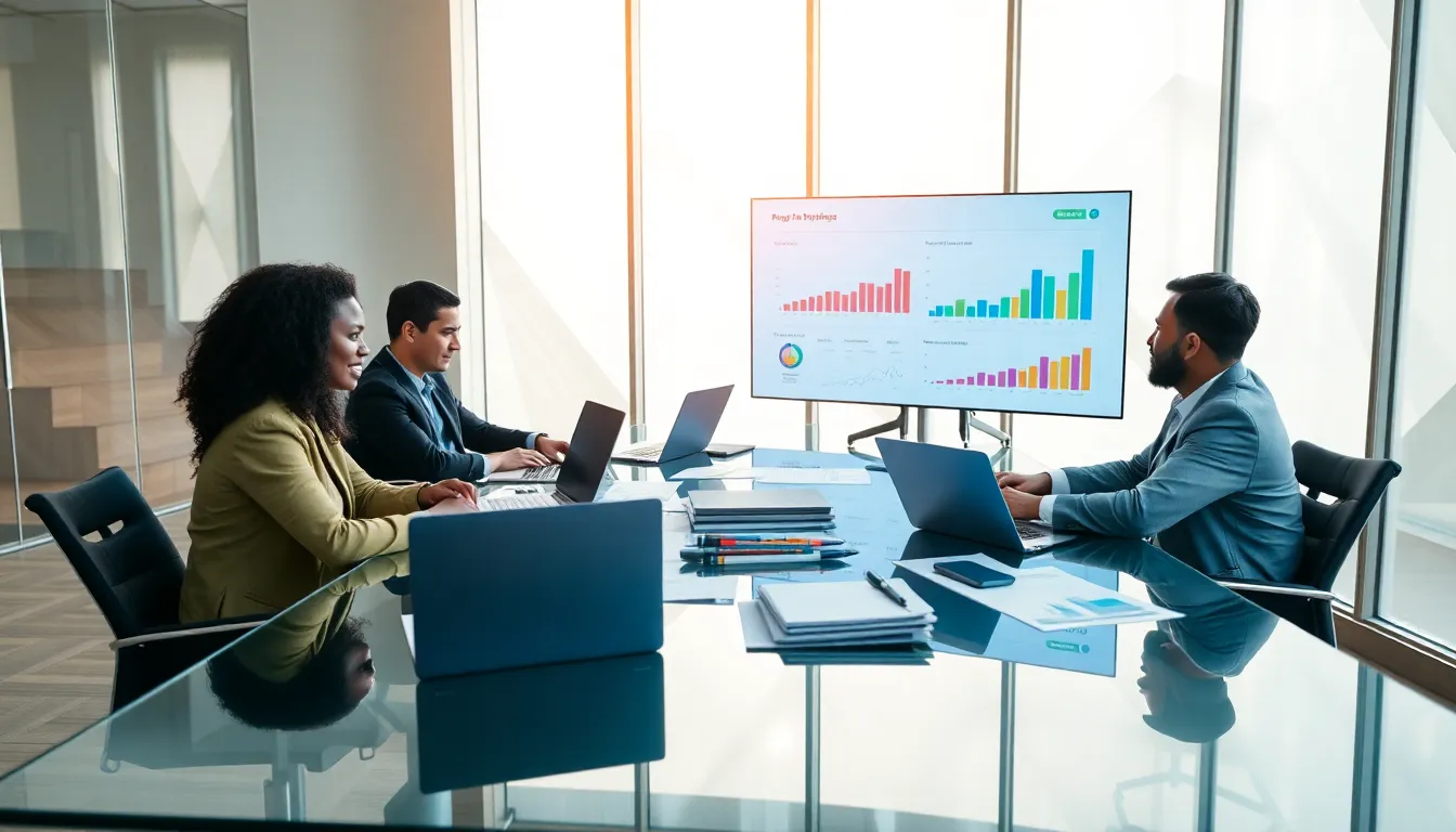diverse team planning a budget in a modern office setting.