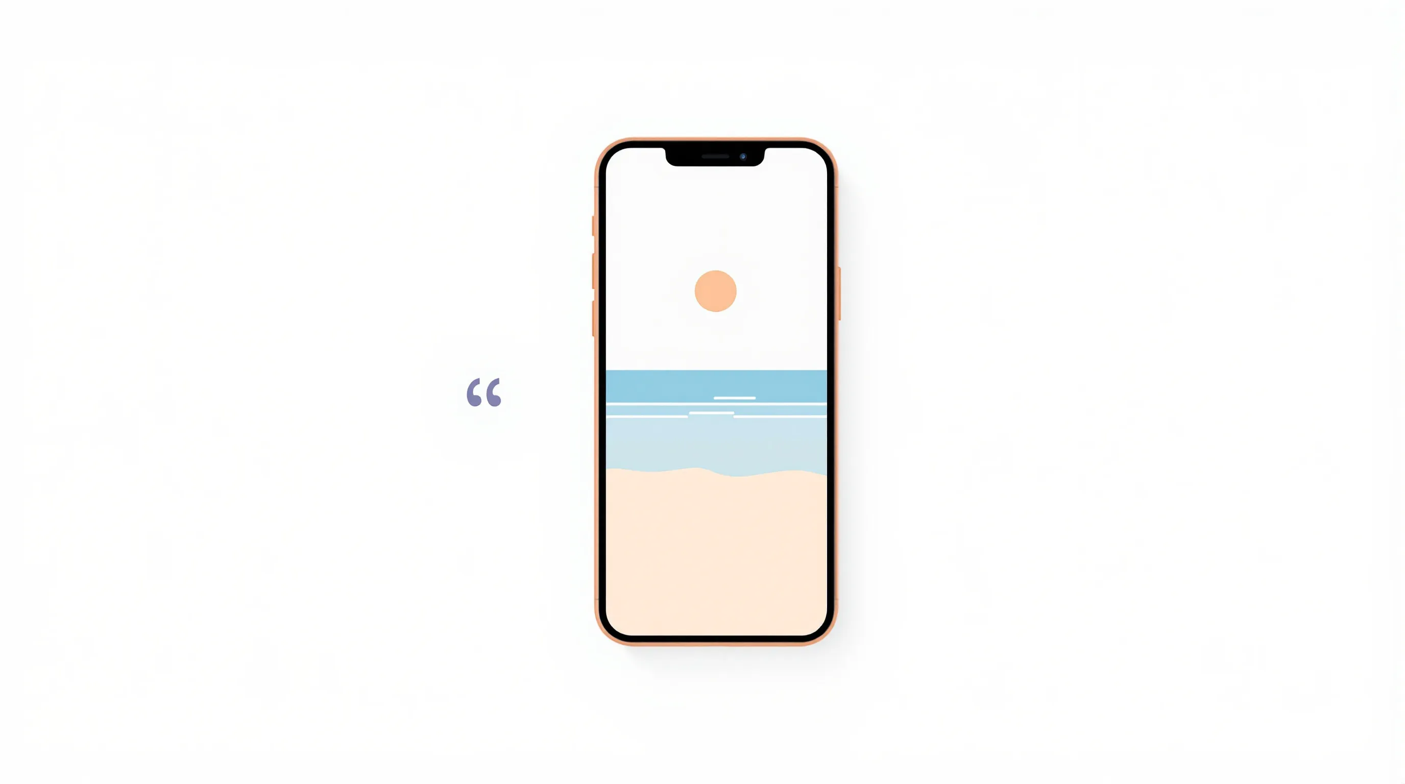 Minimalist phone screen showing simple ocean sunset with quotation symbol.