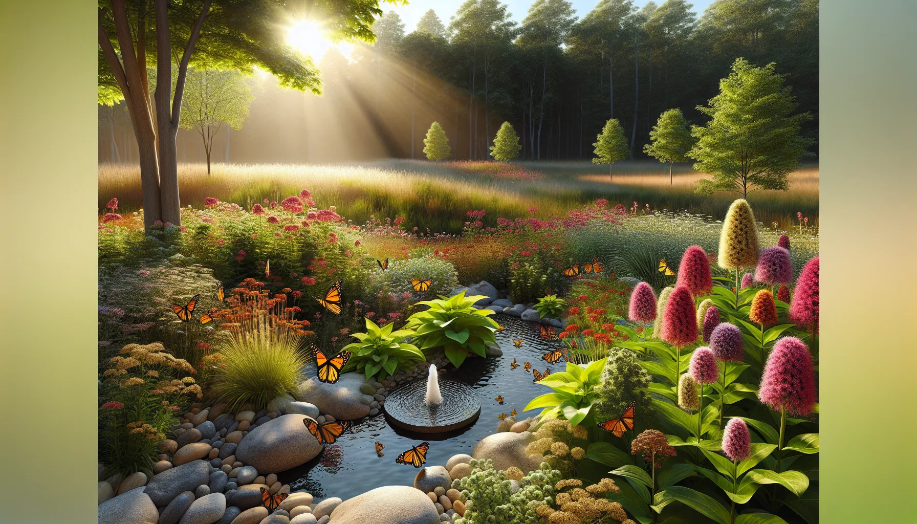 A vibrant garden designed to attract hingagyi butterflies.