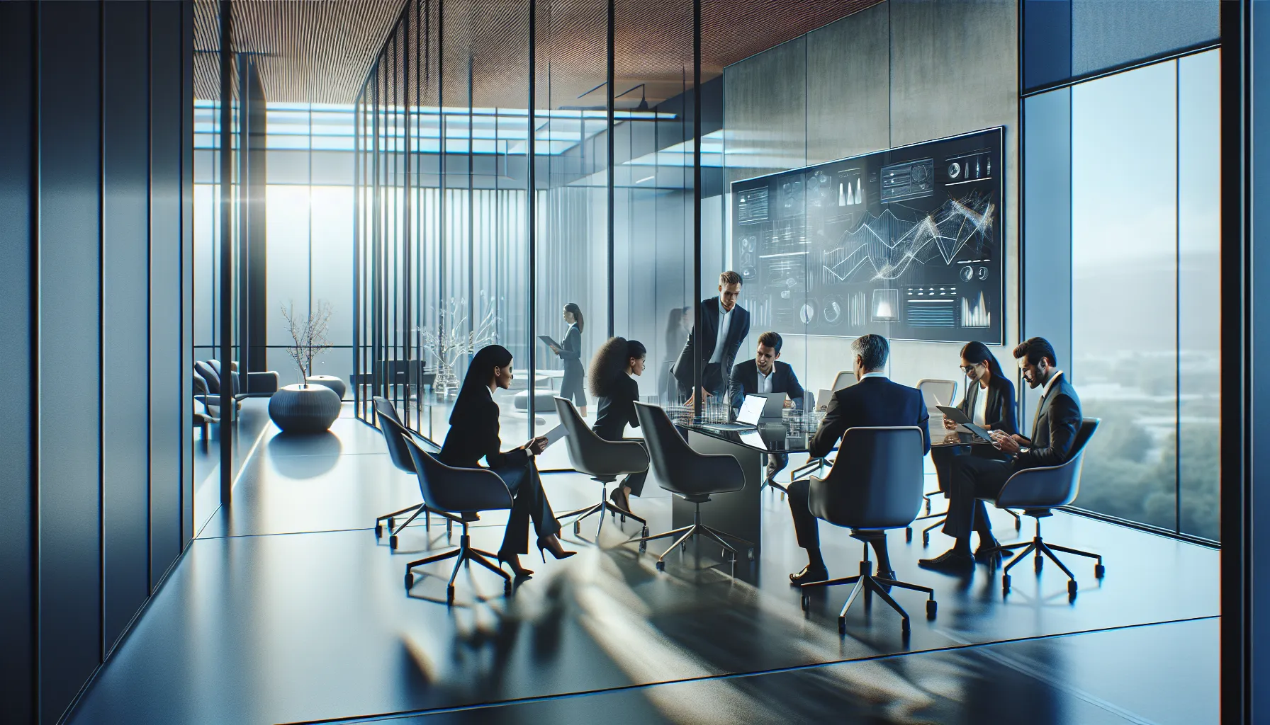 diverse team discussing 12Pvoes in a modern office setting.