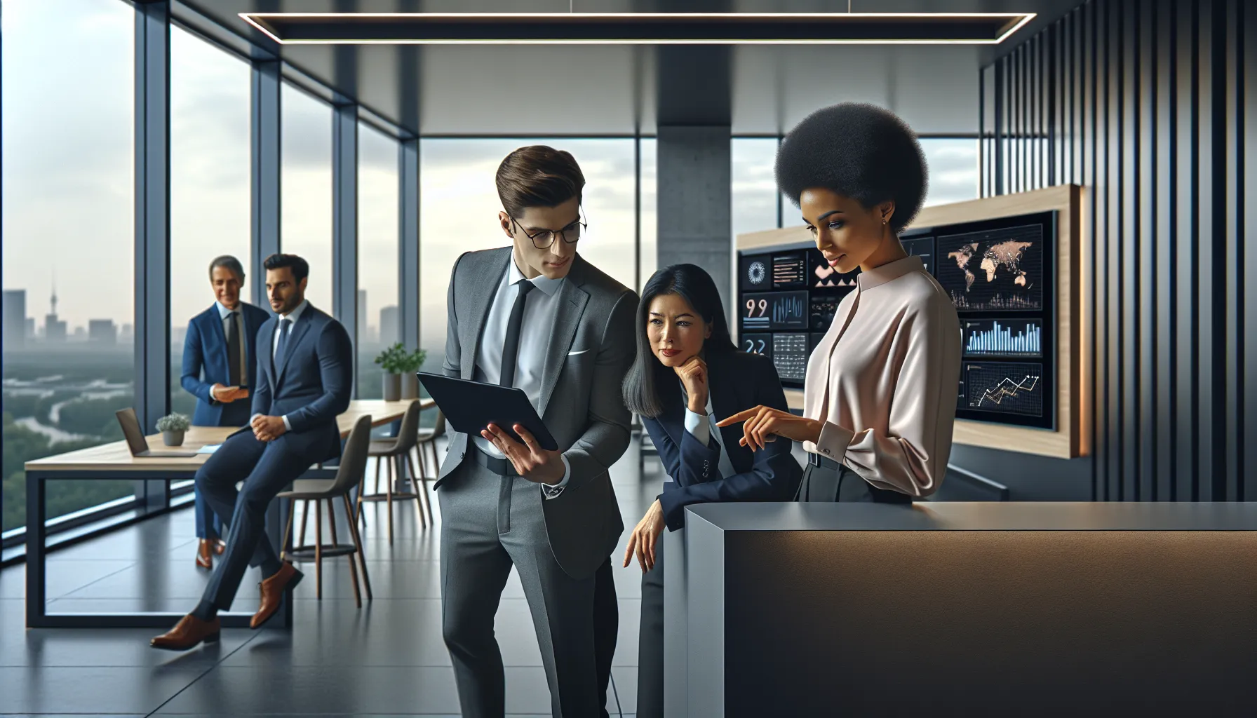 diverse team in a modern office using Roartechmental technology.