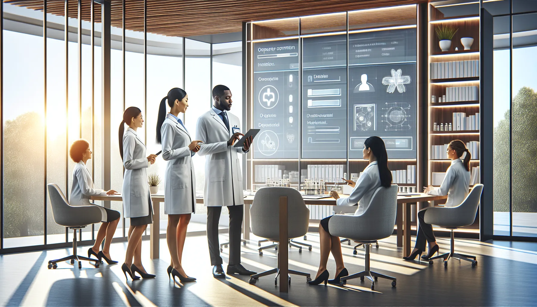 diverse healthcare professionals collaborating in a modern conference room.