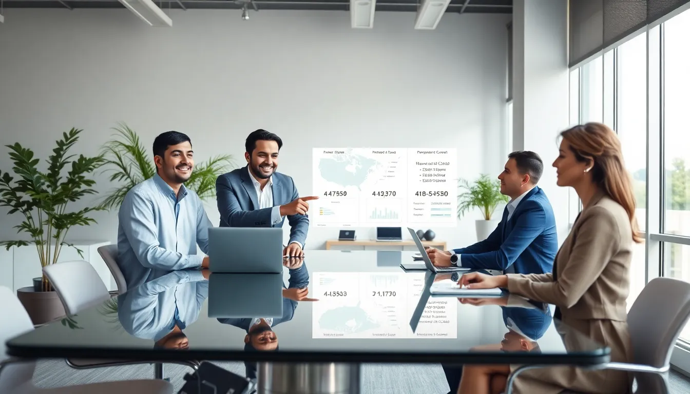 professionals discussing phone number significance in a modern office.