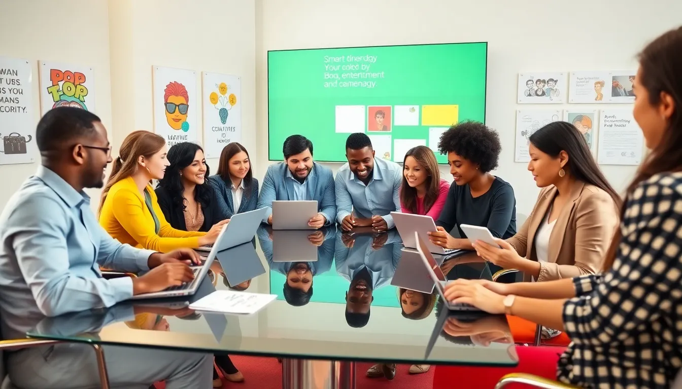 diverse team brainstorming in a bright, modern office.