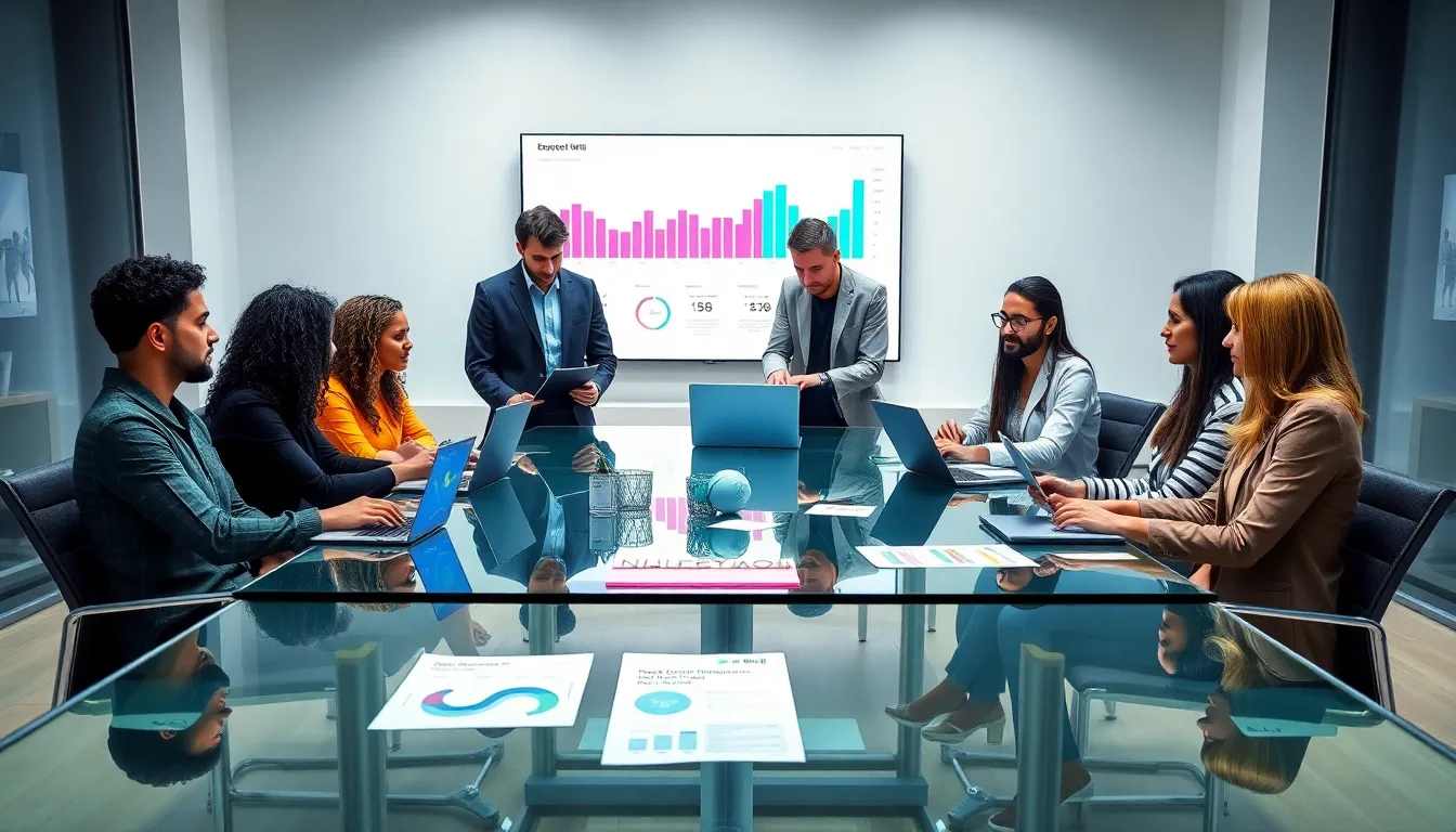 diverse team discussing retail promotion strategies in a modern office.