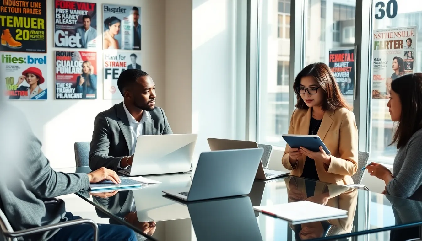 diverse professionals collaborating in a modern office setting.
