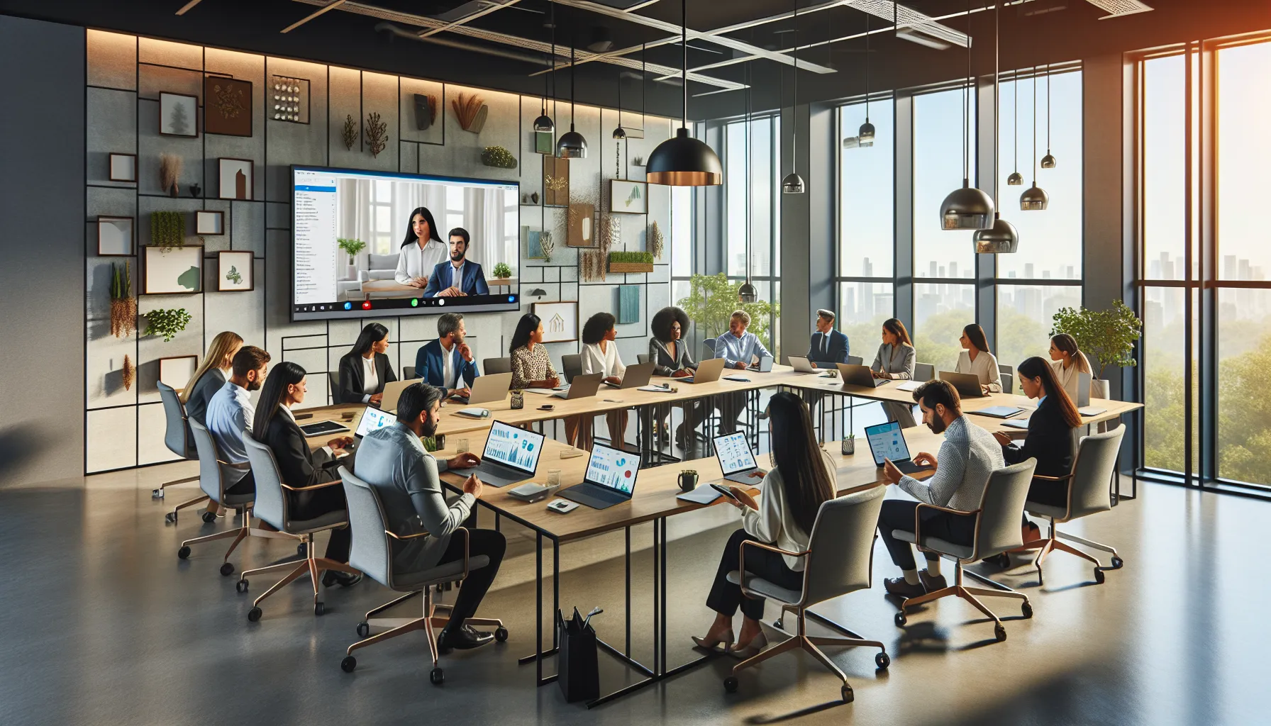 diverse team engaged in a virtual meeting with a facilitator.