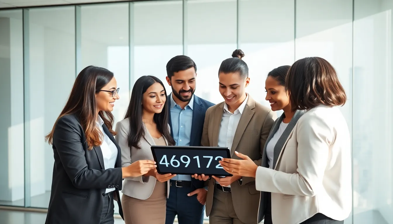 professionals analyzing number patterns in a modern office setting.